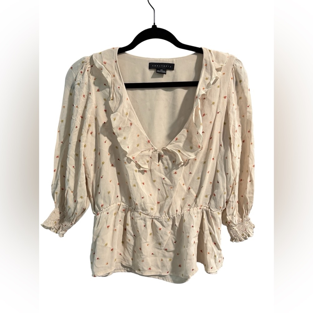 Sanctuary Anthropologie Floral Ruffle Smocked 3/4 Sleeve Blouse- Size XSmall‎